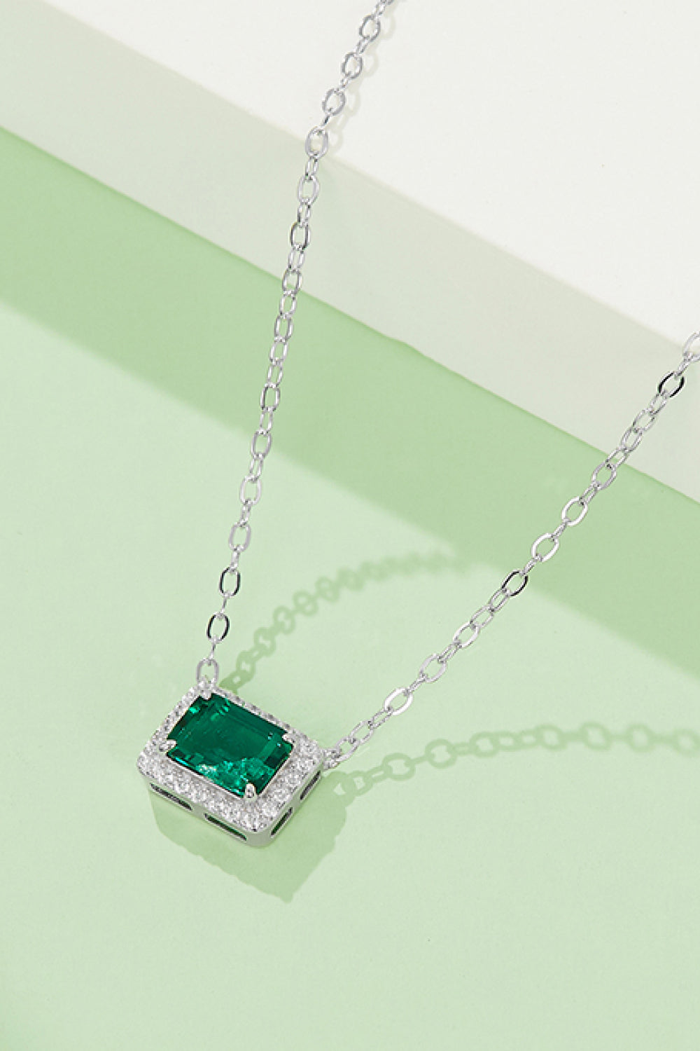 Lab-Grown Emerald Rectangle Pendant Necklace