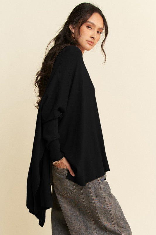 Davi & Dani High-Low Side Slit Batwing Sleeve Top