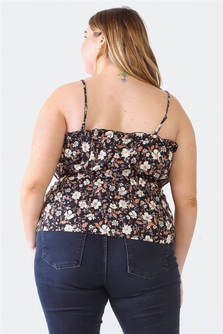 Zenobia Plus Size Frill Floral Square Neck Cami