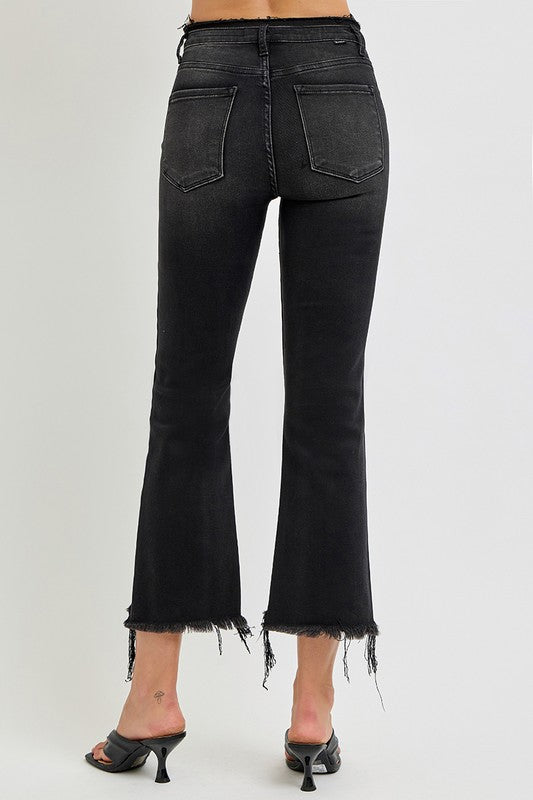 RISEN Full Size Raw Hem Cropped Flare Jeans Plus Size