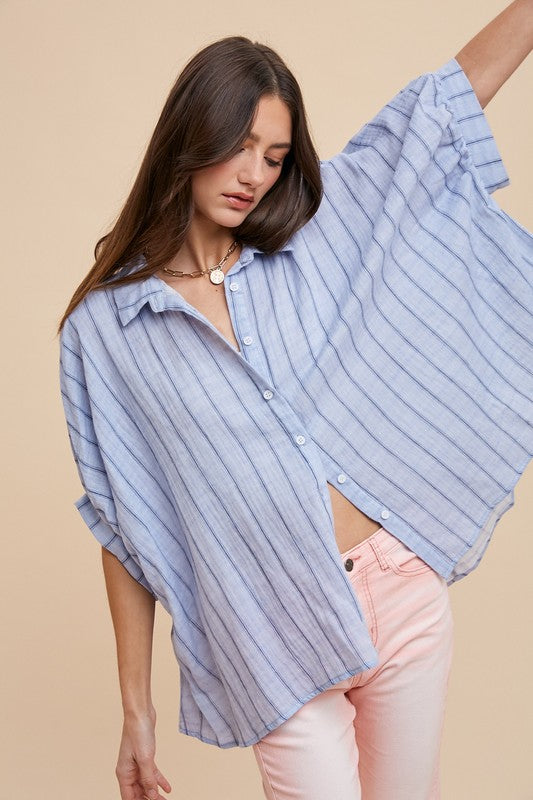 Annie Wear Striped Button Up Half Sleeve Shirt