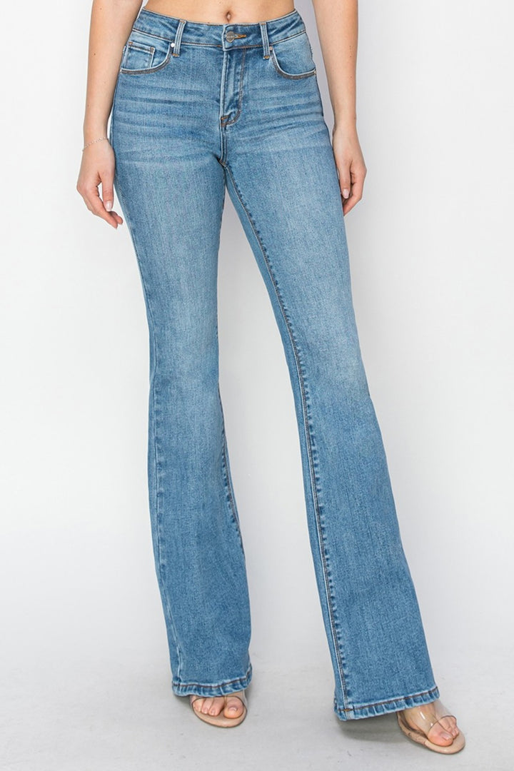 RISEN Mid Rise Flare Jeans with Pockets