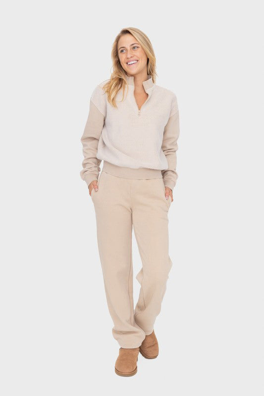 Mono B Elastic Waist Fleece Pants with Pockets