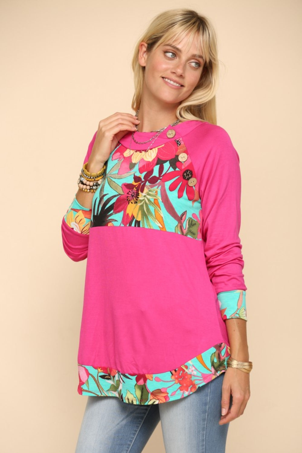 Celeste Full Size Tropical Print Long Sleeve T-Shirt