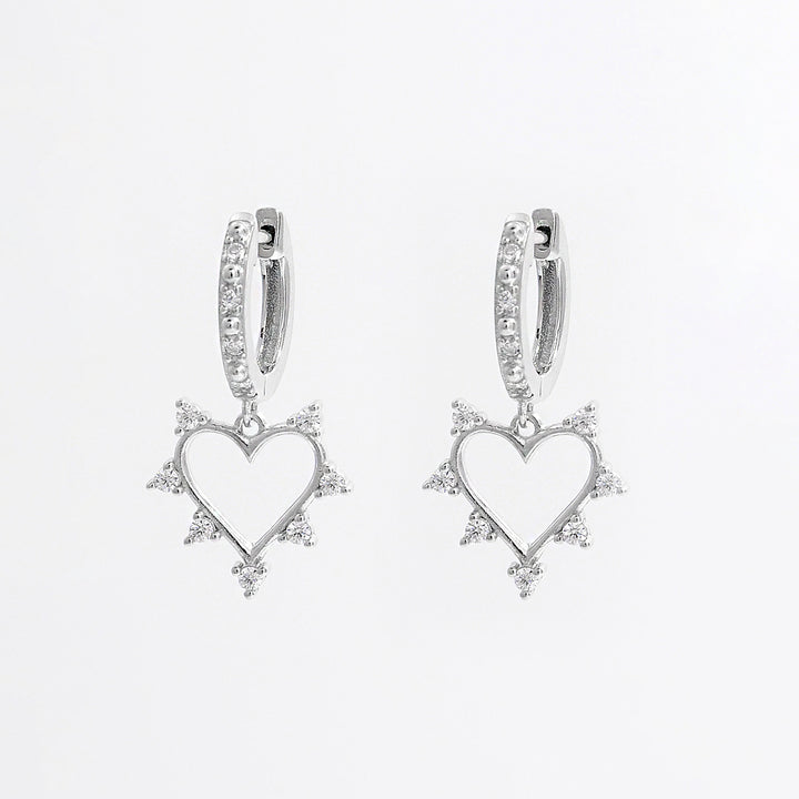 925 Sterling Silver Inlaid Zircon Heart Dangle Earrings