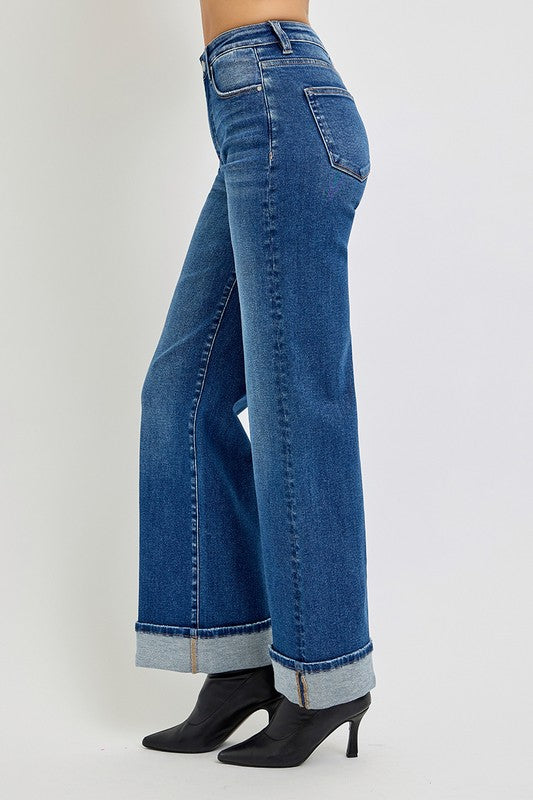 RISEN Tummy Control High Rise Cuffed Jeans