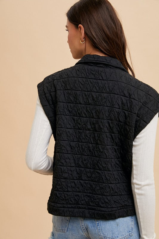 Annie Wear Texture Quilted Snap Down Vest Coat