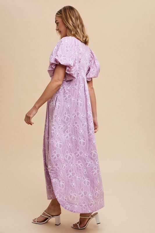 Annie Wear Floral Smock Detail Puff Sleeve Dress