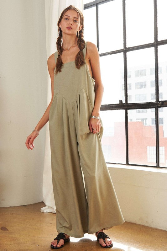 ADORA Square Neck Wide Leg Overalls with Pockets