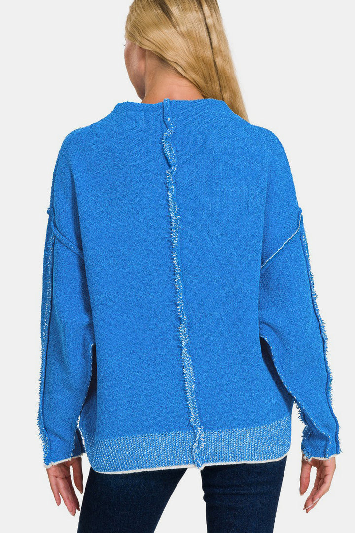 Zenana Exposed Seam Mock Neck Long Sleeve Sweater