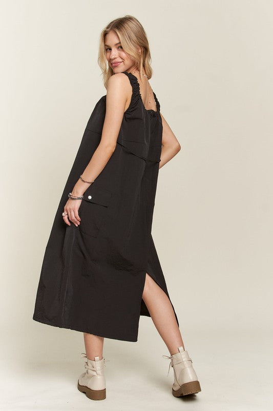 ADORA Drawstring Slit Back Cargo Dress