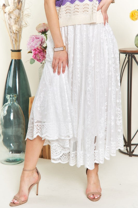 ADORA Elastic Waist Lace Midi Skirt