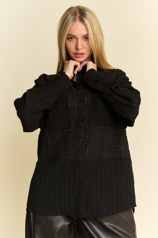 Davi & Dani Crinkled Jacquard Button Down Shirt