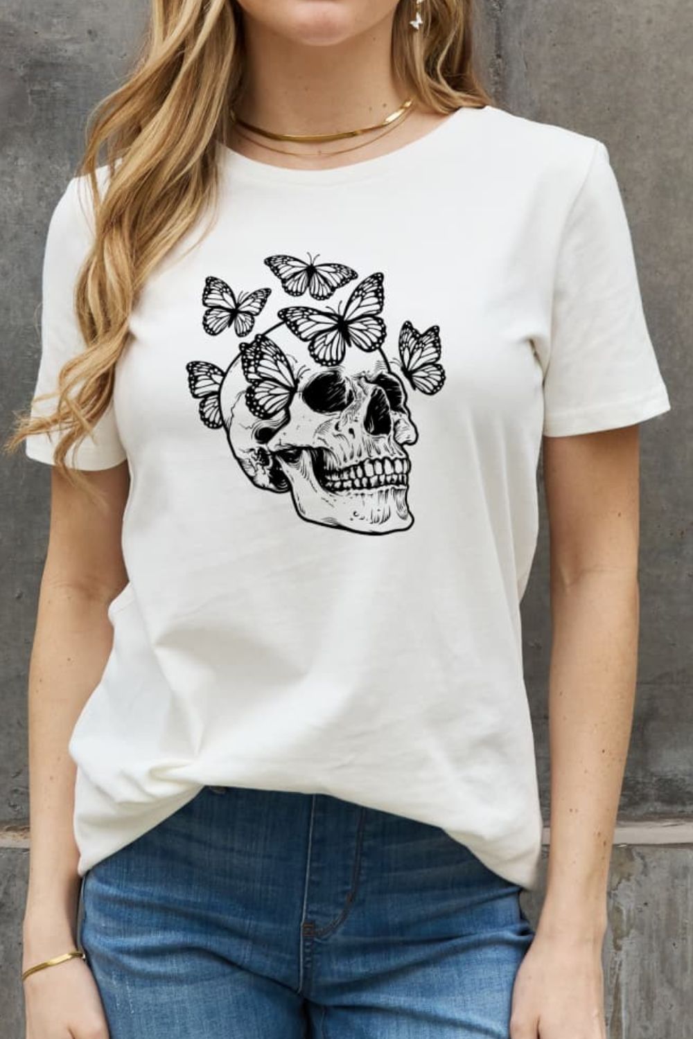 Simply Love Full Size Butterfly Skull Graphic Cotton Tee