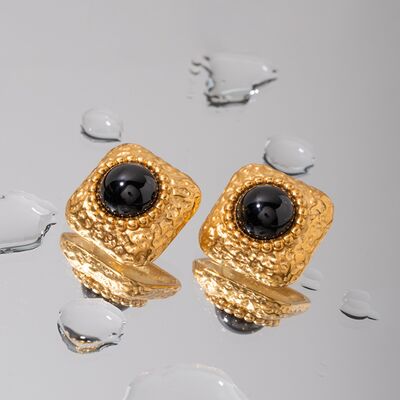 Square Stainless Steel Natural Black Onyx Earring