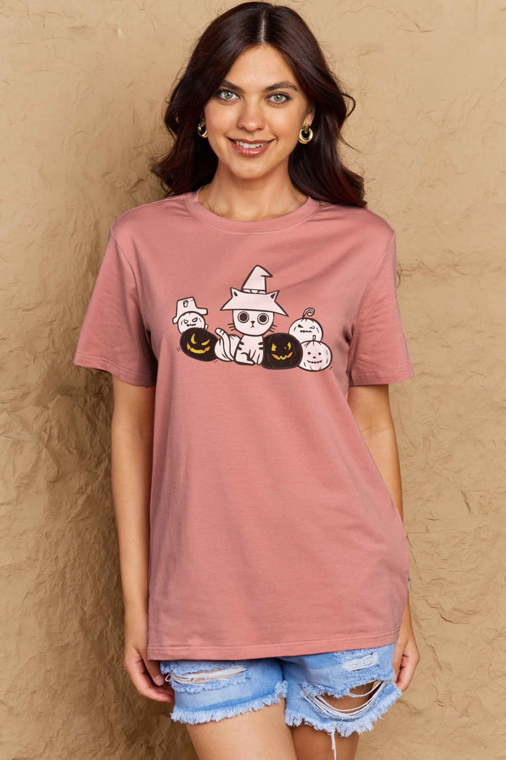 Simply Love Full Size Cat & Pumpkin Graphic Cotton T-Shirt
