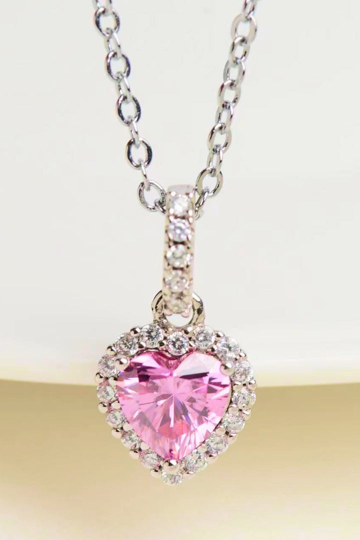 1 Carat Pink Moissanite Heart Pendant Necklace