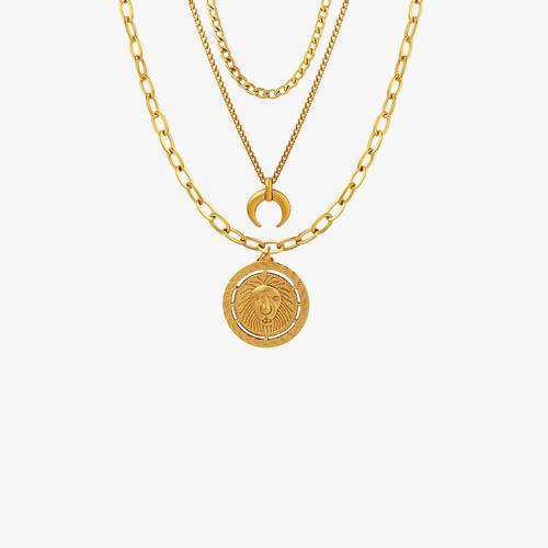 Coin Pendant Triple-Layered Chain Necklace