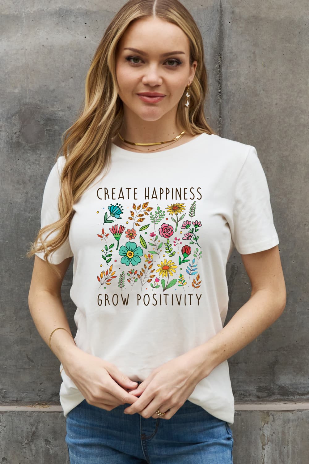 Simply Love Full Size CREATE HAPPINESS GROW POSITIVITY Graphic Cotton Tee