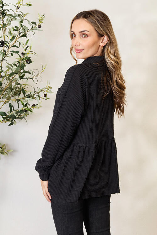 Heimish Full Size Waffle-Knit Button Down Blouse