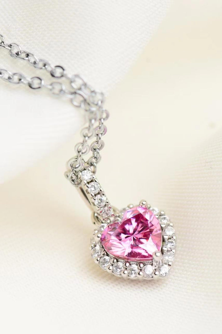 1 Carat Pink Moissanite Heart Pendant Necklace