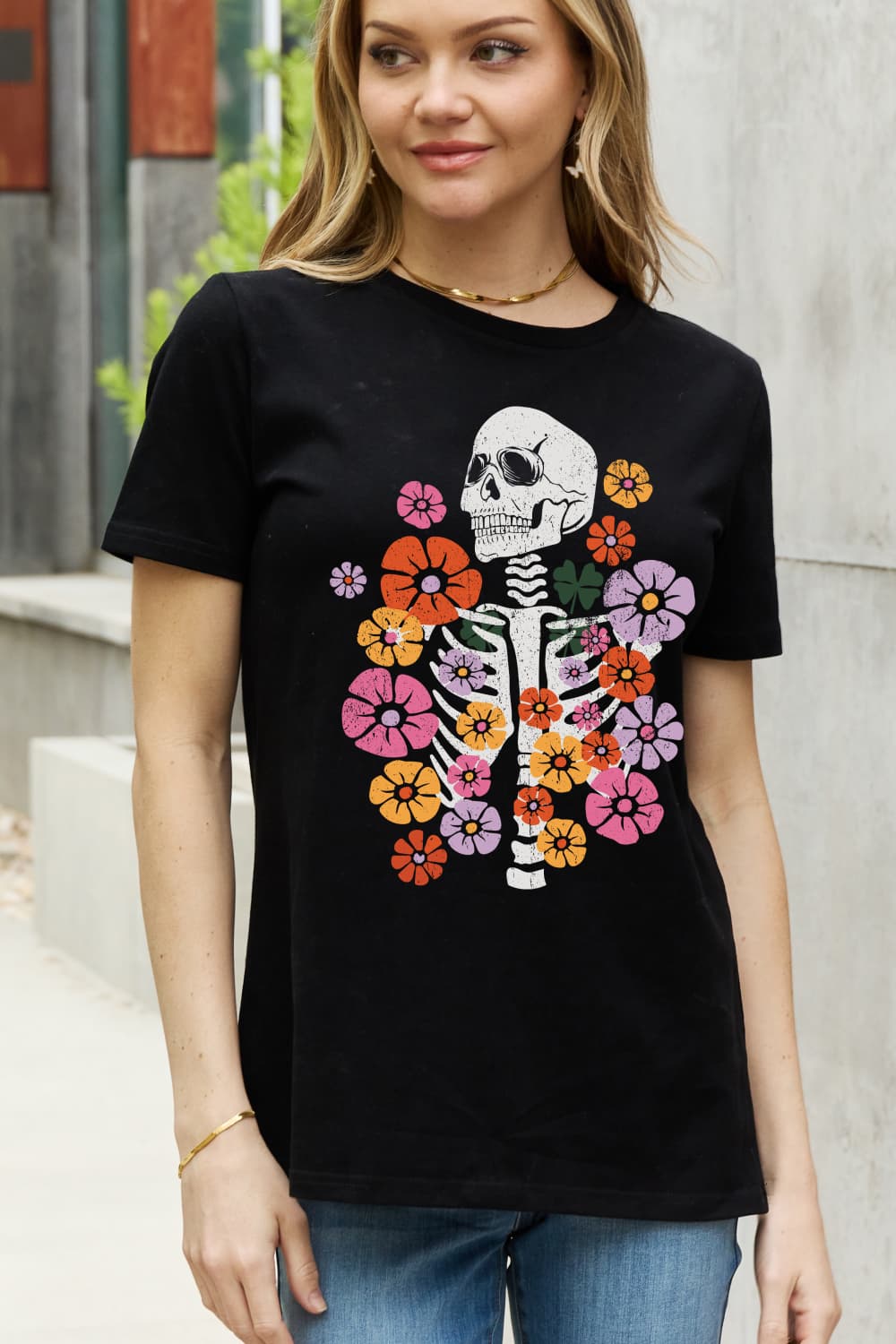 Simply Love Simply Love Full Size Skeleton & Flower Graphic Cotton Tee