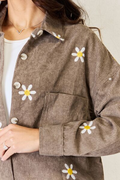 J.NNA Flower Pattern Corduroy Button Down Shirt
