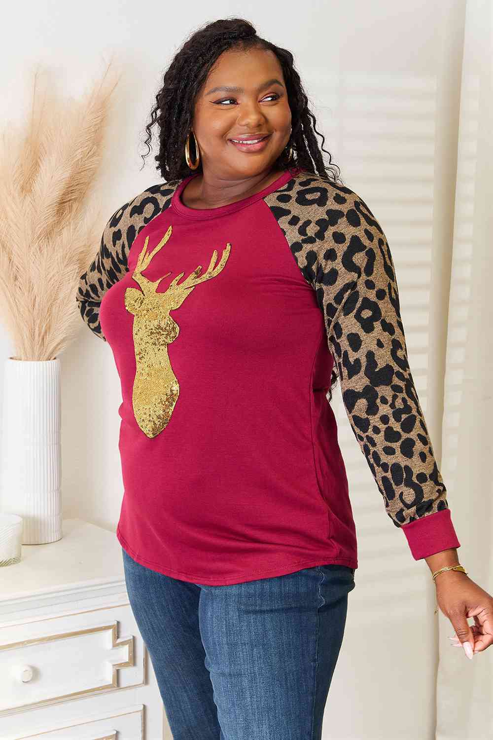 Heimish Full Size Animal Print Reindeer Top
