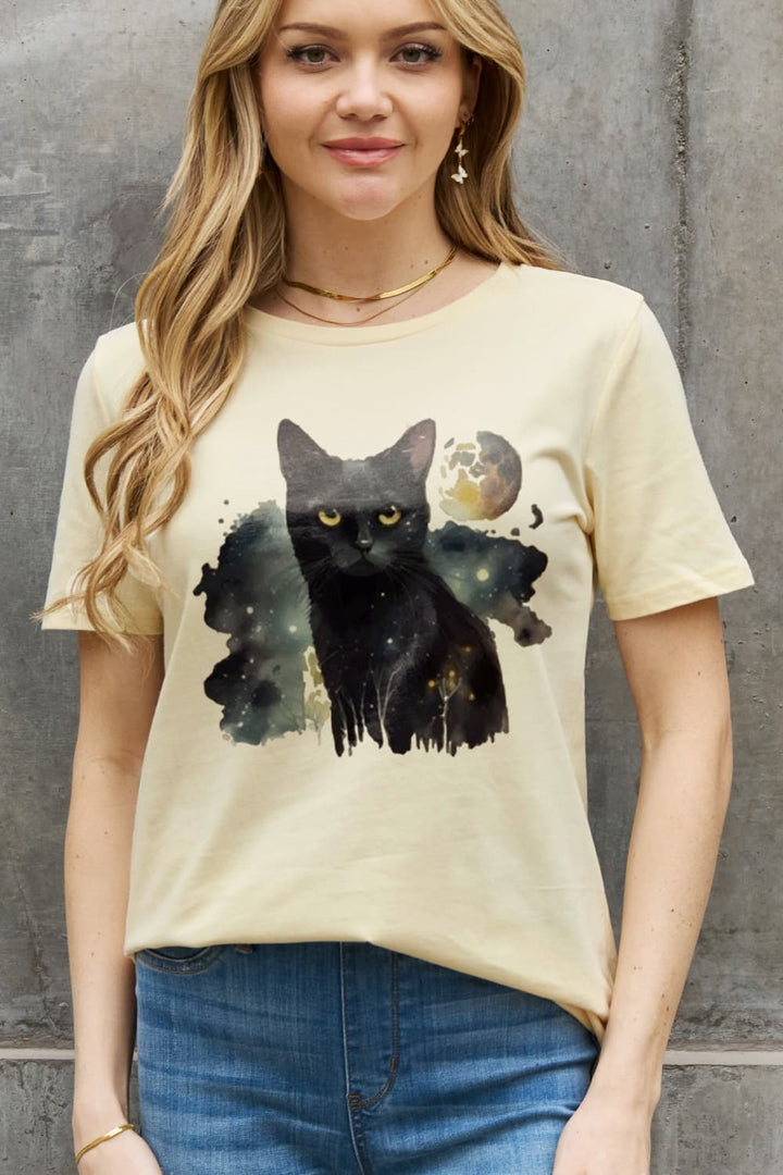 Simply Love Full Size Black Cat Graphic Cotton Tee