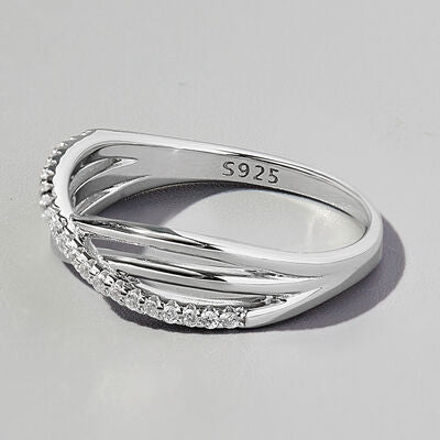 Crisscross Inlaid Zircon 925 Sterling Silver Ring