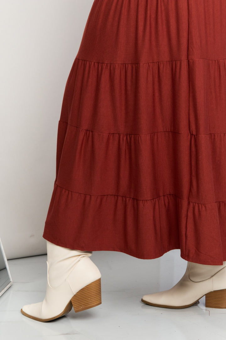 Zenana Full Size Wide Waistband Tiered Midi Skirt