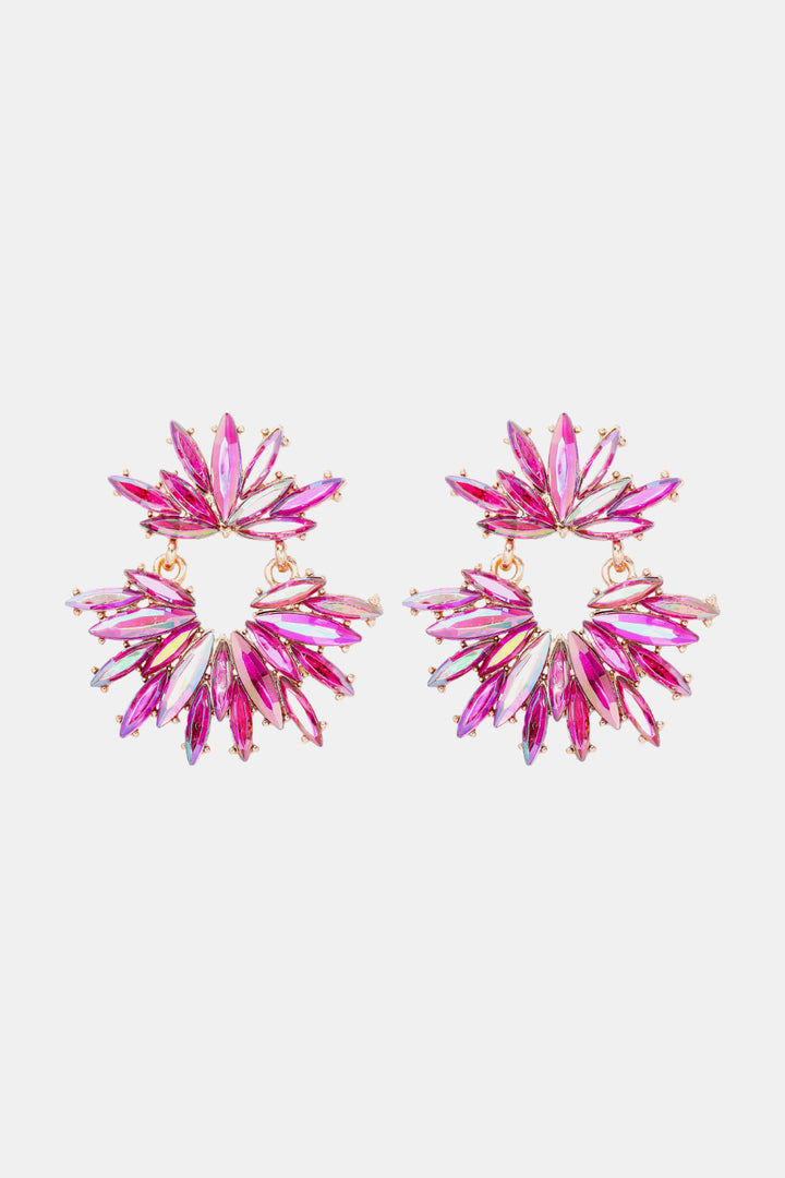 Flower Shape Glass Stone Dangle Earrings