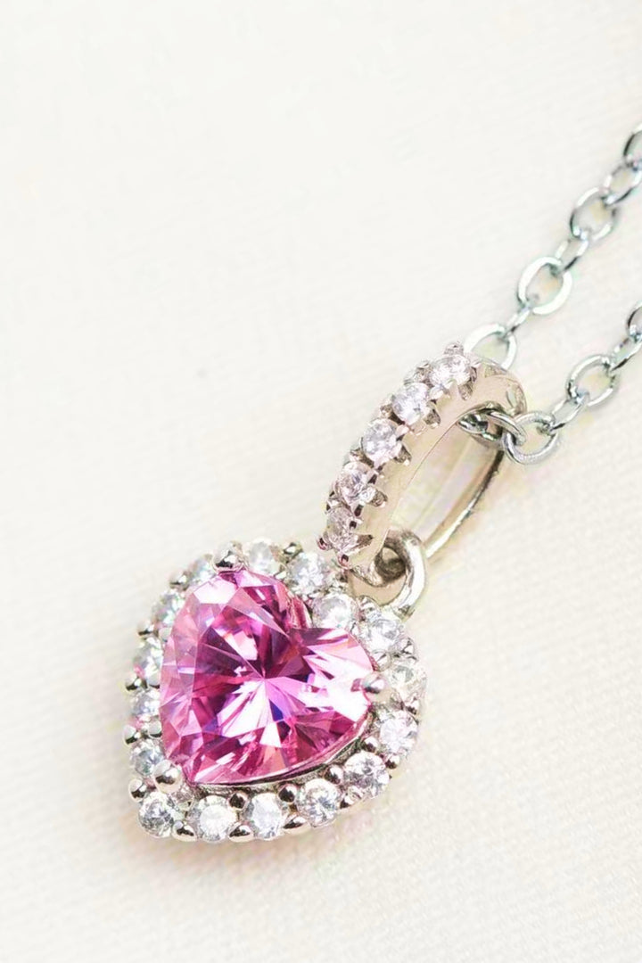 1 Carat Pink Moissanite Heart Pendant Necklace