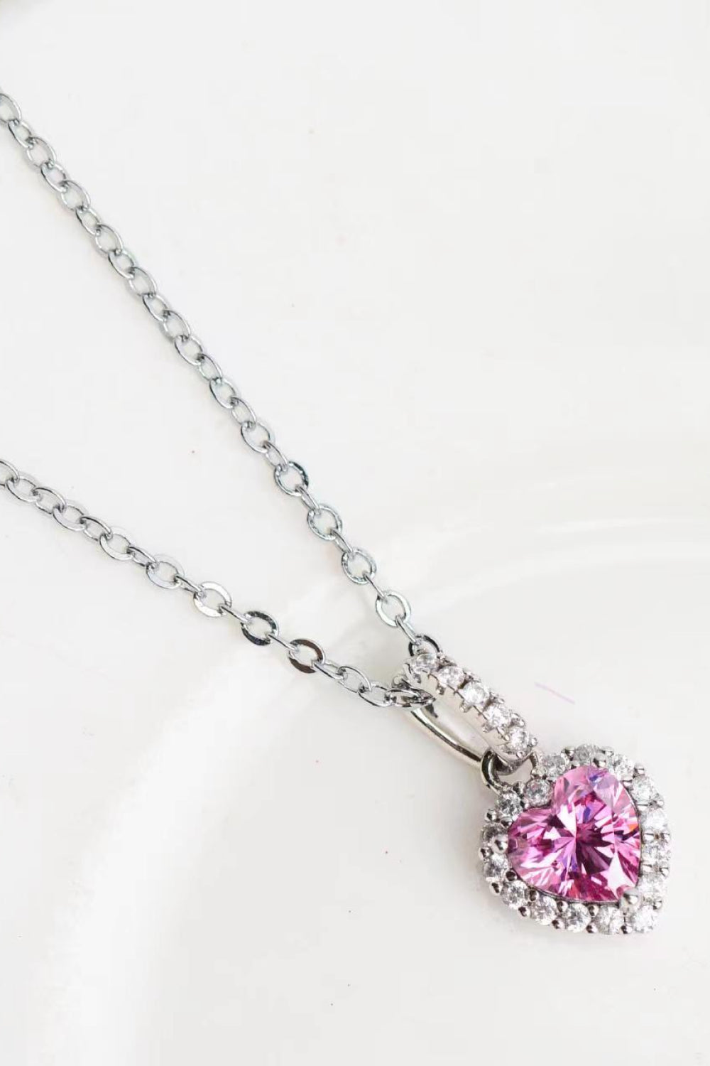 1 Carat Pink Moissanite Heart Pendant Necklace